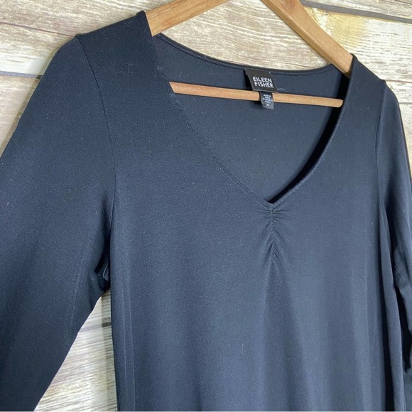 EILEEN FISHER Tencel Cashmere Stretch Jersey Tunic Top XS Ruched V-Neck - Picture 4 of 6